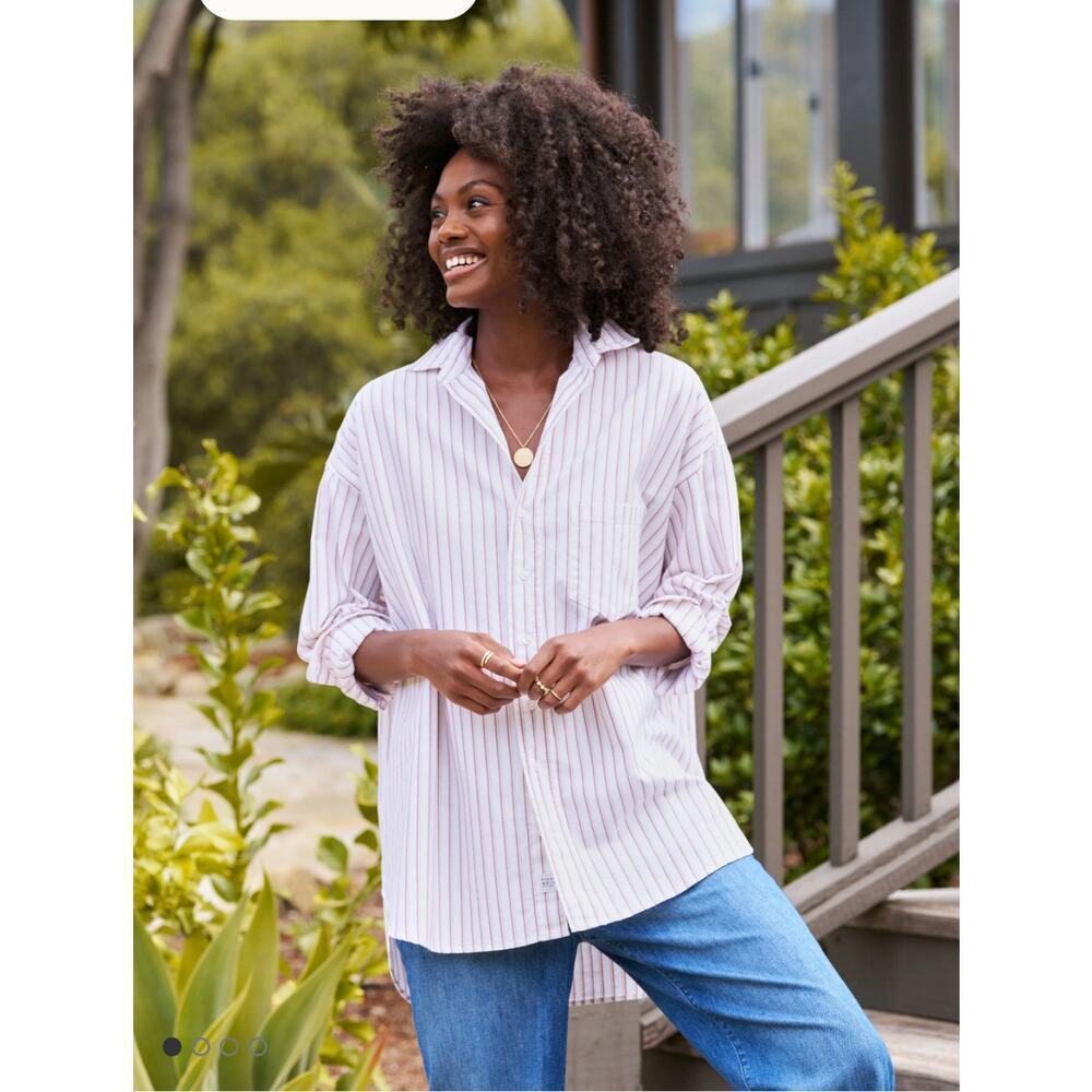 B44 Frank & Eileen Shirley Oversized Button Up Shirt S White Red‎ Stripe Work